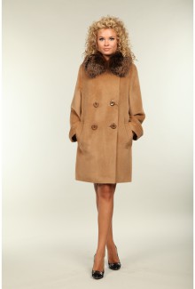 Женское зимнее пальто c меховым воротником О-419 - средней длины, цвет черный,бежевый